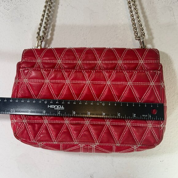 Michael Kors Sloan Quilted Stud red leather white Clutch Shoulder bag chain link - Picture 7 of 13